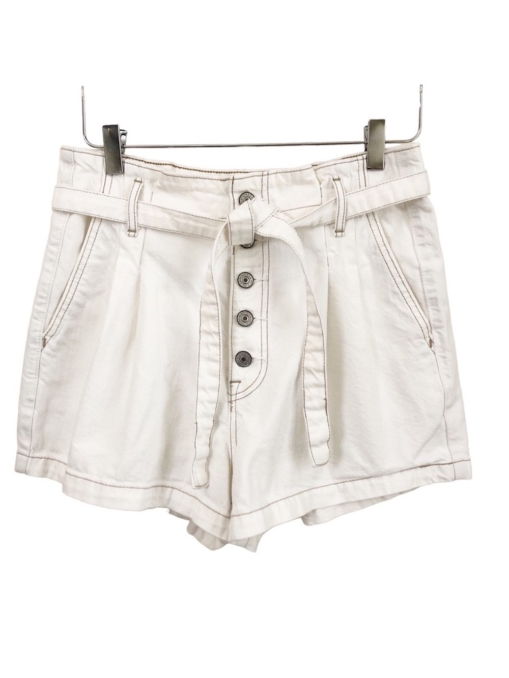 Abercrombie | High Waisted Ivory White Button Fly Belted Shorts